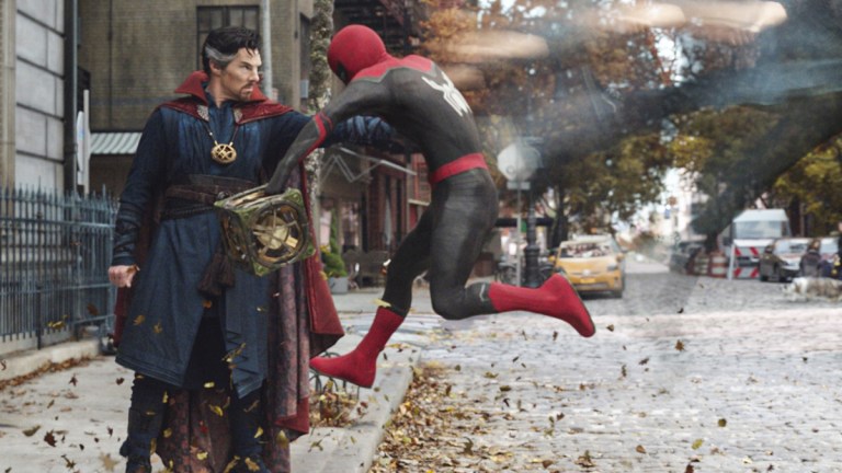 Spider-Man: No Way Home; Doctor Strange fighting Spider-Man.