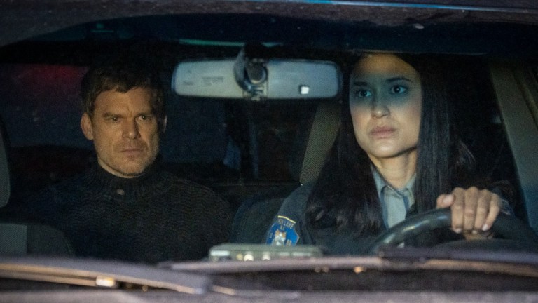 Dexter (Michael C. Hall) and Angela (Julia Jones) in Dexter: New Blood