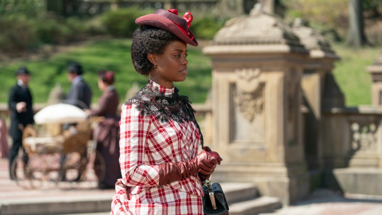 Peggy walks through Central Park in The Gilded Age Episode 2