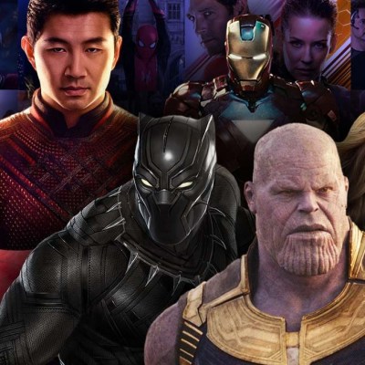 Spider-Man, Shang-Chi, Black Panther, Thanos, Captain Marvel, and Iron Man in the MCU