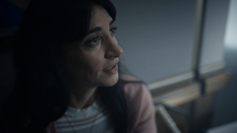 Sheila Vand as Zarah looking concerned in Snowpiercer season 3 episode 7.