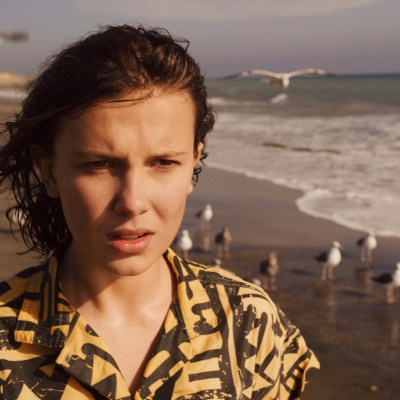 Eleven on the beach in Stranger Things
