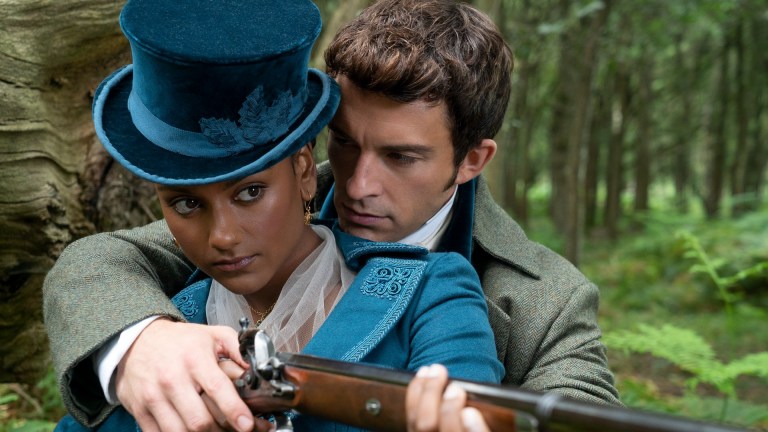 Bridgerton. (L to R) Simone Ashley as Kate Sharma, Jonathan Bailey as Anthony Bridgerton in episode 204 of Bridgerton.