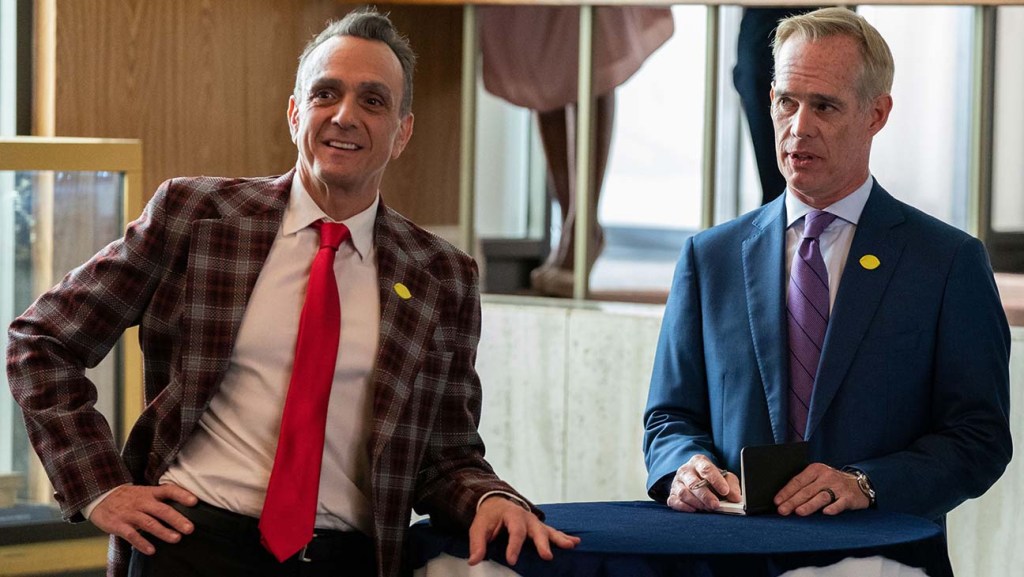 Best American TV Comedies - BROCKMIRE, from left: Hank Azaria, Joe Buck, ‘The Hall’, (Season 4, ep. 406, aired April 22, 2020). photo: Jace Downs / ©IFC / Courtesy Everett Collection