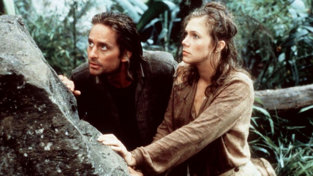 Michael Douglas and Kathleen Turner in Romancing the Stone