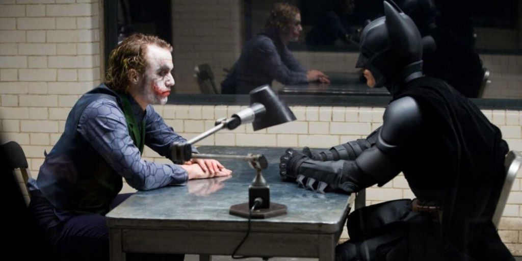 Heath Ledger and Christian Bale in The Dark Knight Interrogation