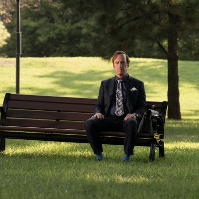 Jimmy McGill (Bob Odenkirk) sits alone on a bench in Better Call Saul season 6 episode 7