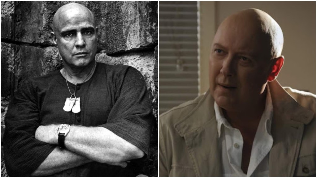 Left - Marlon Brando as Colonel Kurtz in Apocalypse Now. Right - James Spader as Red in The Blacklist