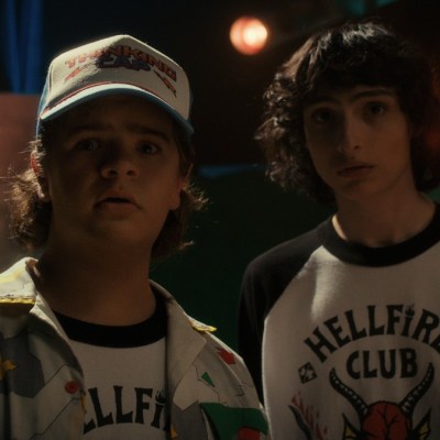 Dustin Henderson (Gaten Matarazzo) and Mike Wheeler (Finn Wolfhard) at The Hellfire Club in Stranger Things season 4