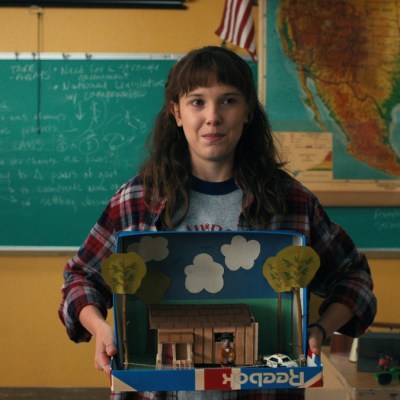 Jane Hopper a.k.a. Eleven (Millie Bobby Brown) with a diorama in Stranger Things Season 4