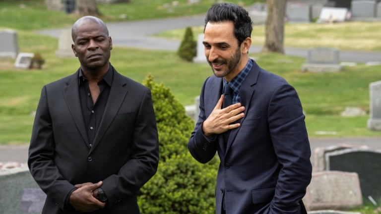 THE BLACKLIST -- "Marvin Gerard (#80) Conclusion Pt 2" Episode 922 -- Pictured: (l-r) Hisham Tawfiq as Dembe Zuma, Amir Arison as Aram Mojtabai