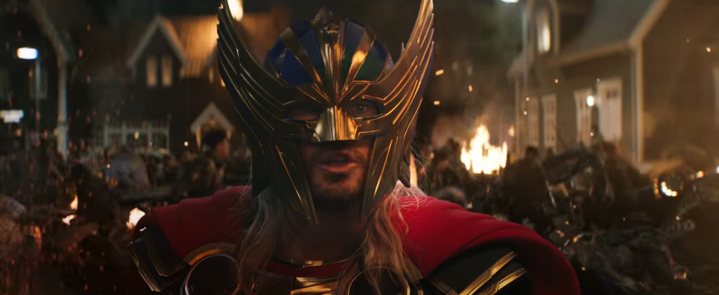 Chris Hemsworth in a helmet in Thor: Love and Thunder
