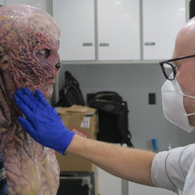 Vecna Makeup Being Applied to Jamie Campbell Bower on Stranger Things season 4