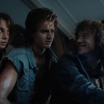 Robin (Maya Hawke), Steve (Joe Keery), and Eddie (Joseph Quinn) in Stranger Things season 4