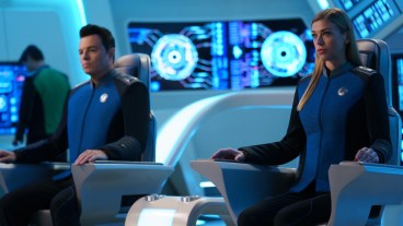 The Orville: New Horizons -- Seth MacFarlane’s epic space adventure series “The Orville” returns exclusively as a Hulu original series. Set 400 years in the future, “The Orville: New Horizons” finds the crew of the U.S.S. Orville continuing their mission of exploration, as they navigate both the mysteries of the universe and the complexities of their own interpersonal relationships. Capt. Ed Mercer (Seth MacFarlane) and Cmdr. Kelly Grayson (Adrianne Palicki), shown.