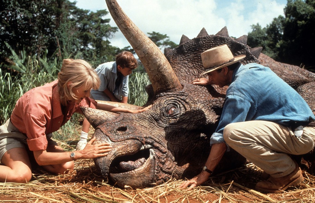 Triceratops and Alan Grant in Jurassic Park