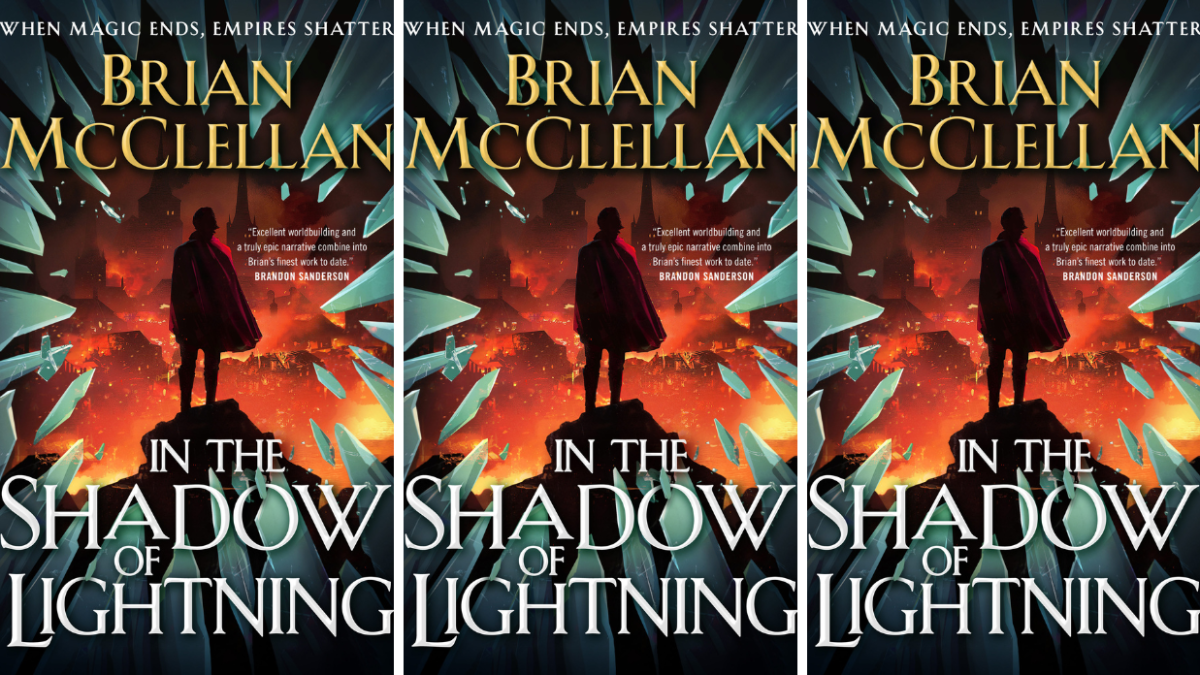 The book cover for Brian McClellan's In the Shadow of Lightning