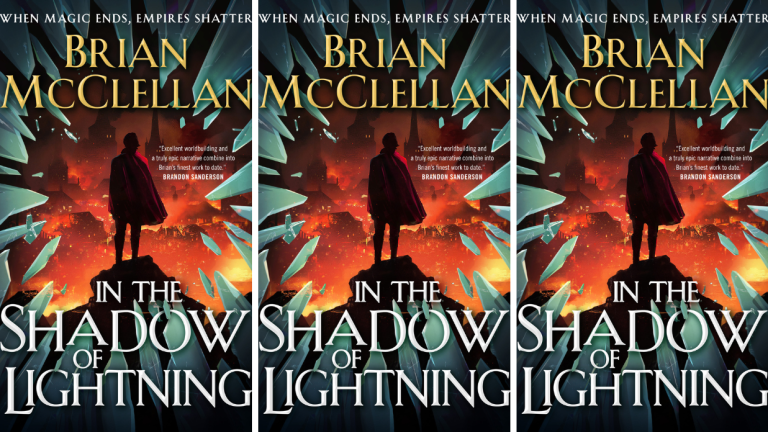 The book cover for Brian McClellan's In the Shadow of Lightning