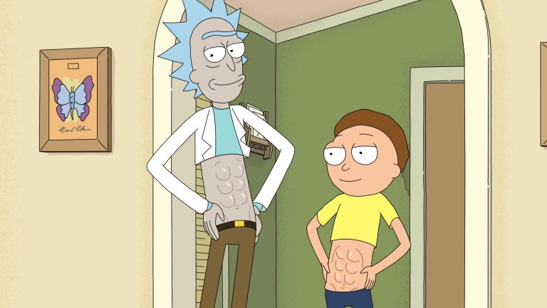 Rick and Morty with breathtaking six-pack abs in Rick and Morty season 6.