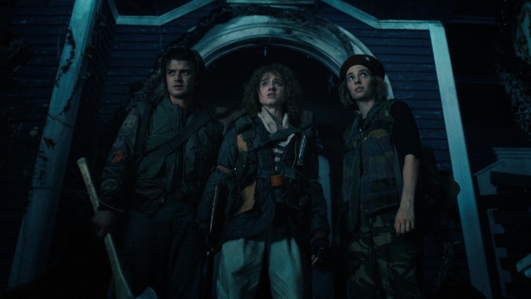 Steve (Joe Keery), Nancy (Natalia Dyer), and Robin (Maya Hawke) in Stranger Things season 4 episode 9