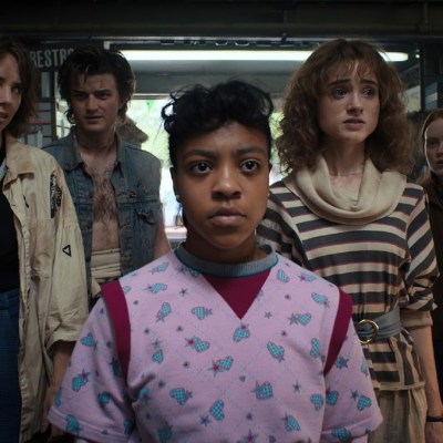 Robin (Maya Hawke), Steve (Joe Keery), Erica (Priah Ferguson), Nancy (Natalia Dyer), and Max (Sadie Sink) in Stranger Things season 4.