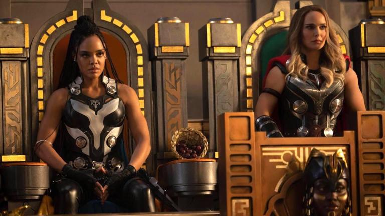 Tessa Thompson and Natalie Portman in Thor Love and Thunder