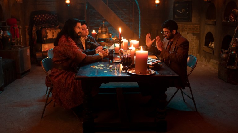 WHAT WE DO IN THE SHADOWS” -- “The Grand Opening” -- Season 4, Episode 3 (Airs July 19) — Pictured: Kayvan Novak as Nandor, Harvey Guillén as Guillermo, Anoop Desai as Djinn.