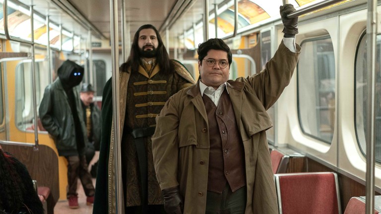 Nandor (Kayvan Novak) and Guillermo (Harvey Guillen) ride the train on What We Do in the Shadows season 4 episode 4