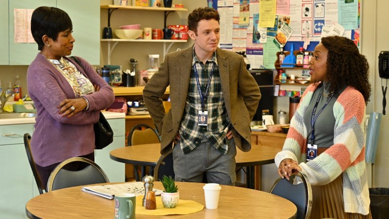 Barbara Howard (Sheryl Lee Ralph), Jacob Hill (Chris Perfetti), and Janine Teagues (Quinta Brunson) on Abbott Elementary