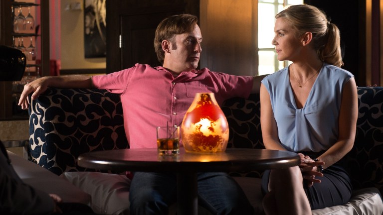 Bob Odenkirk as Jimmy McGill and Rhea Seehorn as Kim Wexler - Better Call Saul _ Season 2, Episode 1