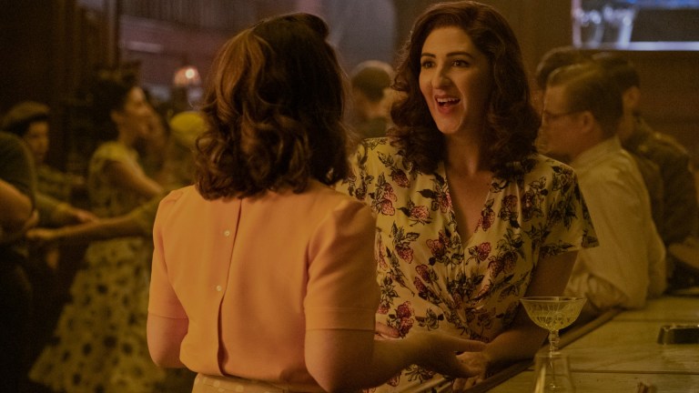 Abbi Jacobson (Carson; Co-Creator and Executive Producer), D'Arcy Carden (Greta) at a bar on A League of Their Own