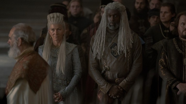 Rhaenys Targaryen (Eve Best) and Corlys Velaryon (Steve Toussaint) on House of the Dragon