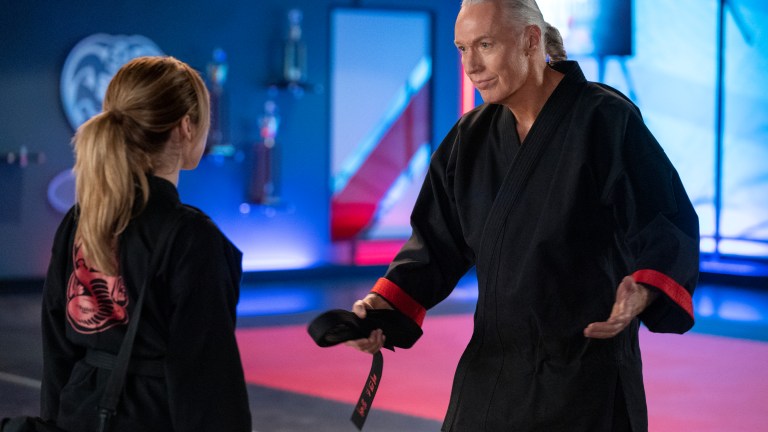 Cobra Kai. (L to R) Peyton List as Tory Nichols, Thomas Ian Griffith as Terry Silver in Cobra Kai.