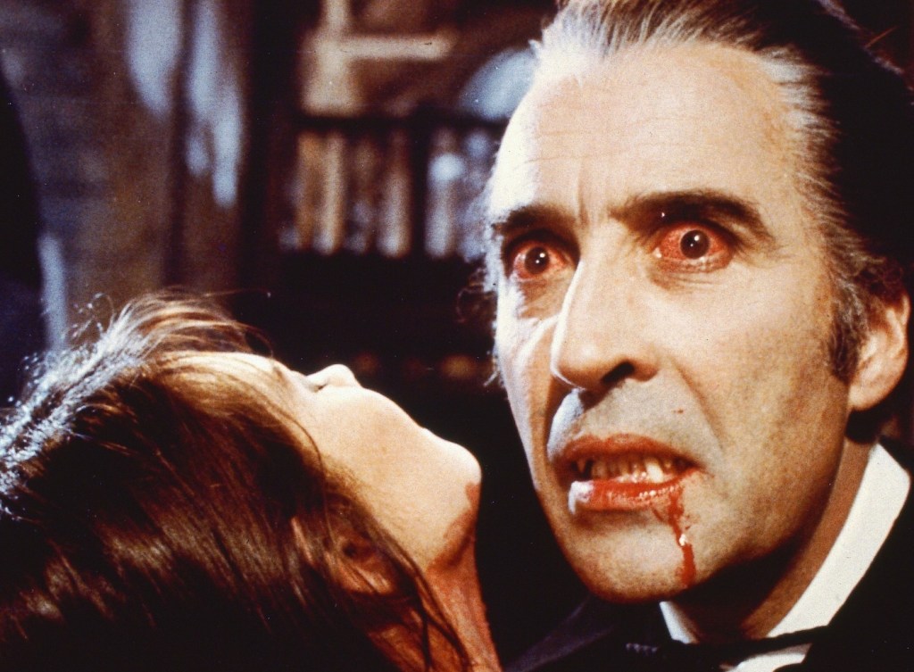 Christopher Lee feeds on Caroline Munro in Dracula 1972 AD