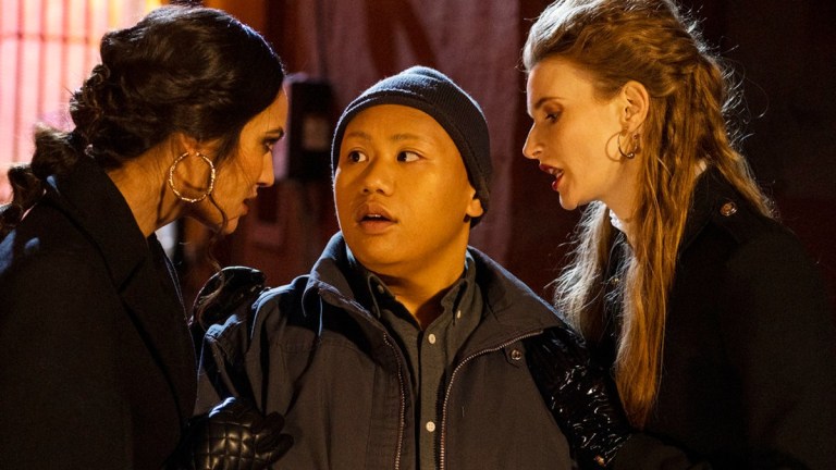 REGINALD THE VAMPIRE -- “Dead Weight” Episode 101 -- Pictured: (l-r) Rachelle Goulding as Moira, Jacob Batalon as Reginald, Georgia Waters as Penelope