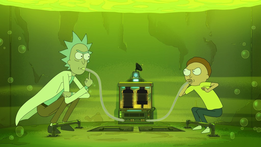 Rick and Morty in a vat of acid in the Vat of Acid Episode