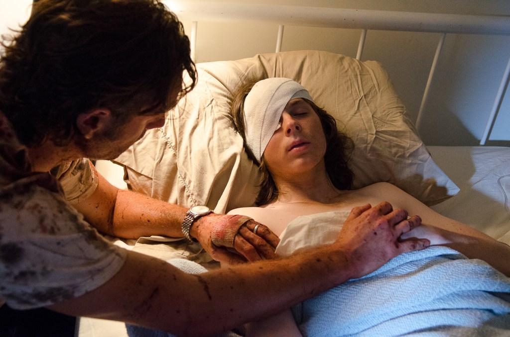 Andrew Lincoln as Rick Grimes and Chandler Riggs as Carl Grimes - The Walking Dead _ Season 6, Episode 9 - Photo Credit: Gene Page/AMC