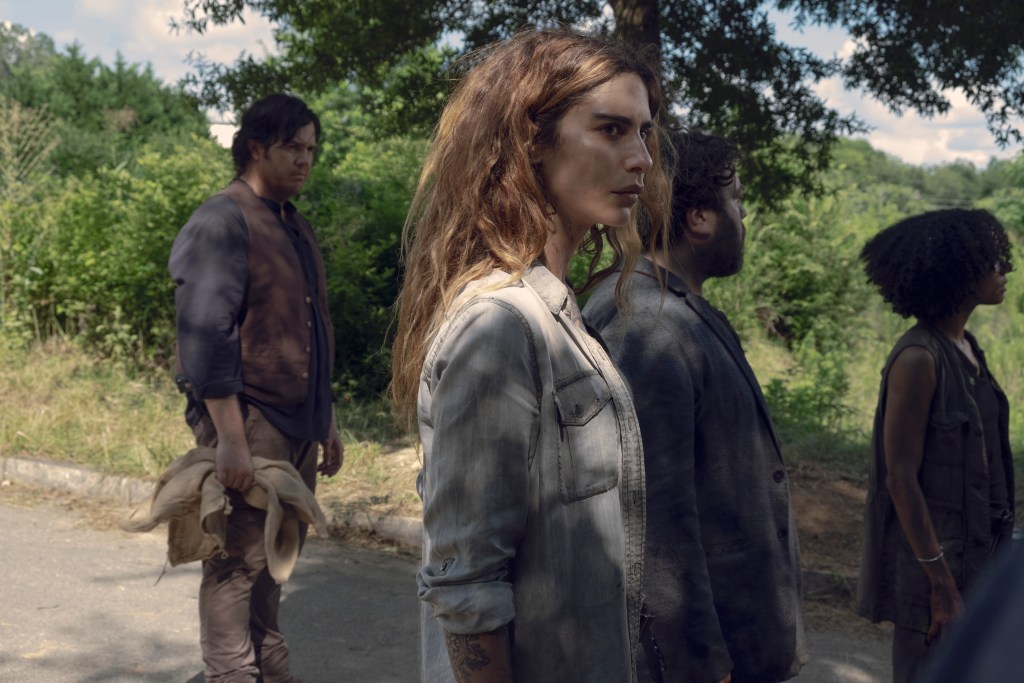 Josh McDermitt as Dr. Eugene Porter, Nadia Hilker as Magna, Lauren Ridloff as Connie, Dan Fogler as Luke - The Walking Dead _ Season 9, Episode 6 - Photo Credit: Gene Page/AMC