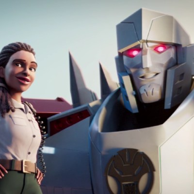 Megatron in Transformers: EarthSpark alongside Dot Malto.