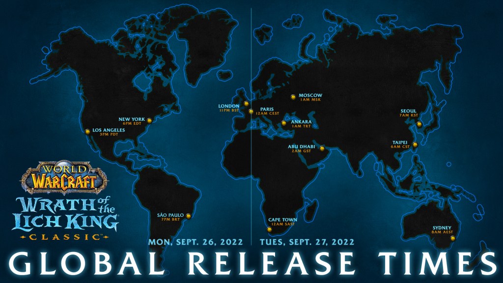 WoW: Wrath of the Lich King Classic global release times