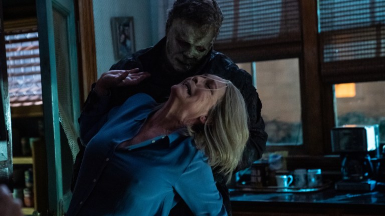 (from left) Laurie Strode (Jamie Lee Curtis) and Michael Myers (aka The Shape) in Halloween Ends, co-written, produced and directed by David Gordon Green.