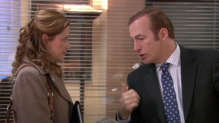 Pam (Jenna Fischer) and Mark (Bob Odenkirk) on The Office