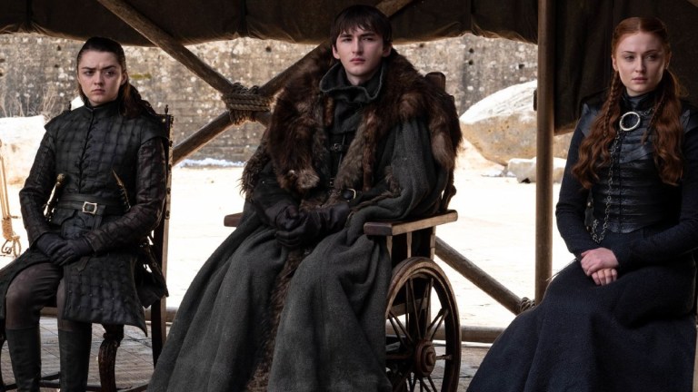 Arya (Maisie Williams) Bran (Isaac Hempstead-Wright), and Sansa (Sophie Turner) in the Game of Thrones finale