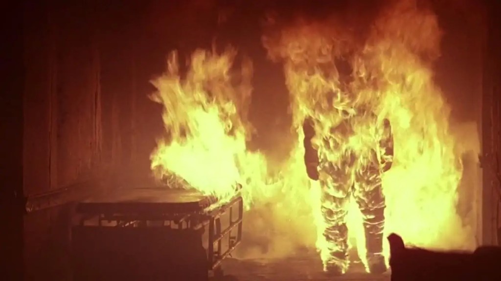Michael Myers on fire in Halloween II
