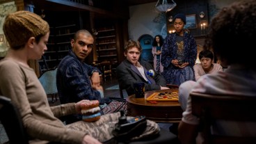 The Midnight Club. (L to R) Ruth Codd as Anya, Sauriyan Sapkota as Amesh, Igby Rigney as Kevin, Annarah Cymone as Sandra, Iman Benson as Ilonka, Aya Furukawa as Natsuki, Adia as Cheri in episode 104 of The Midnight Club.