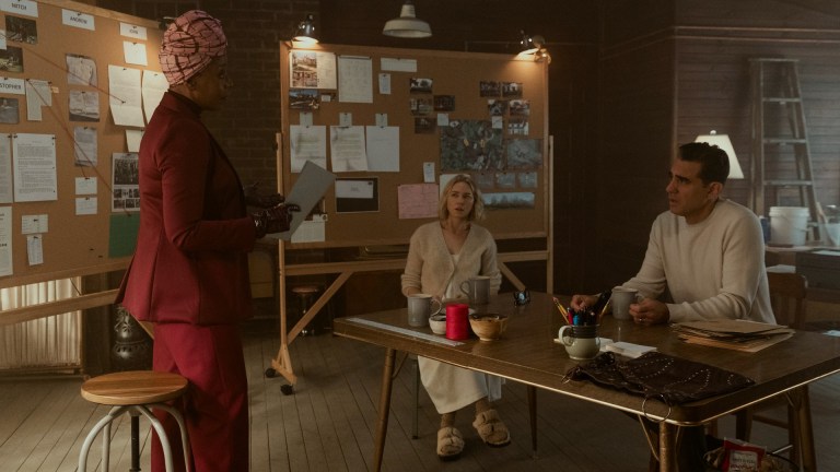 The Watcher. (L to R) Noma Dumezweni as Theodora Birch, Naomi Watts as Nora Brannock, Bobby Cannavale as Dean Brannock in episode 104 of The Watcher.