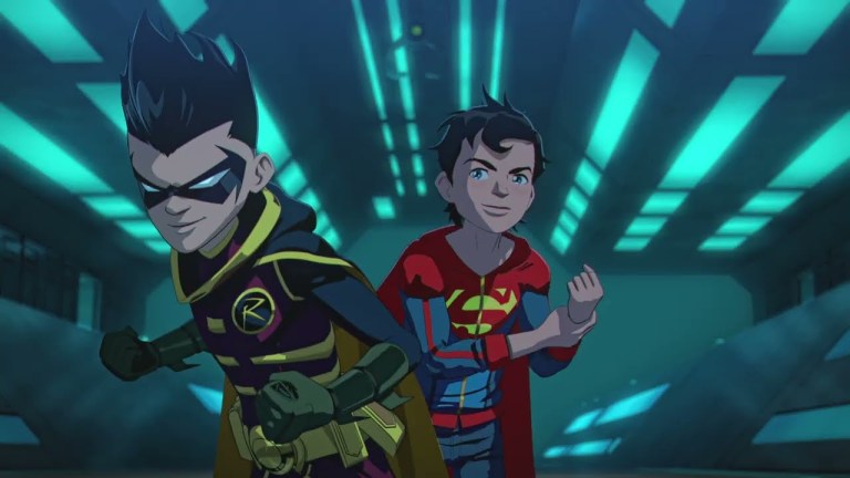 Damian Wayne Robin and Jon Kent Superboy in Batman and Superman: Battle of the Super Sons