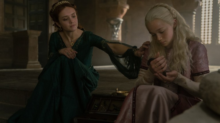 Alicent Hightower (Olivia Cooke) and Helaena Targaryen (Evie Allen) in House of the Dragon episode 6