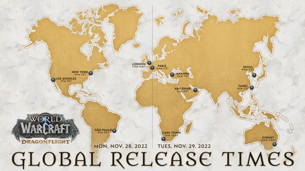 World of Warcraft Dragonflight Tiempo de lanzamiento global