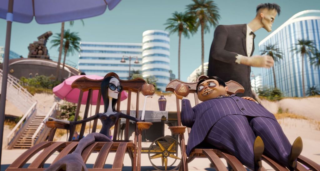 Gomez and Morticia on beach in Addams Family 2
